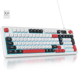 Owpkeenthy 98 Keys Gaming Keyboard with Knob, 96% Gasket Mouted Wireless Quiet Mechanical Feeling Membrane Keyboard RGB 3-Mode Wired/Bluetooth 5.0/2.4G for for Laptop Desktop(98 White)