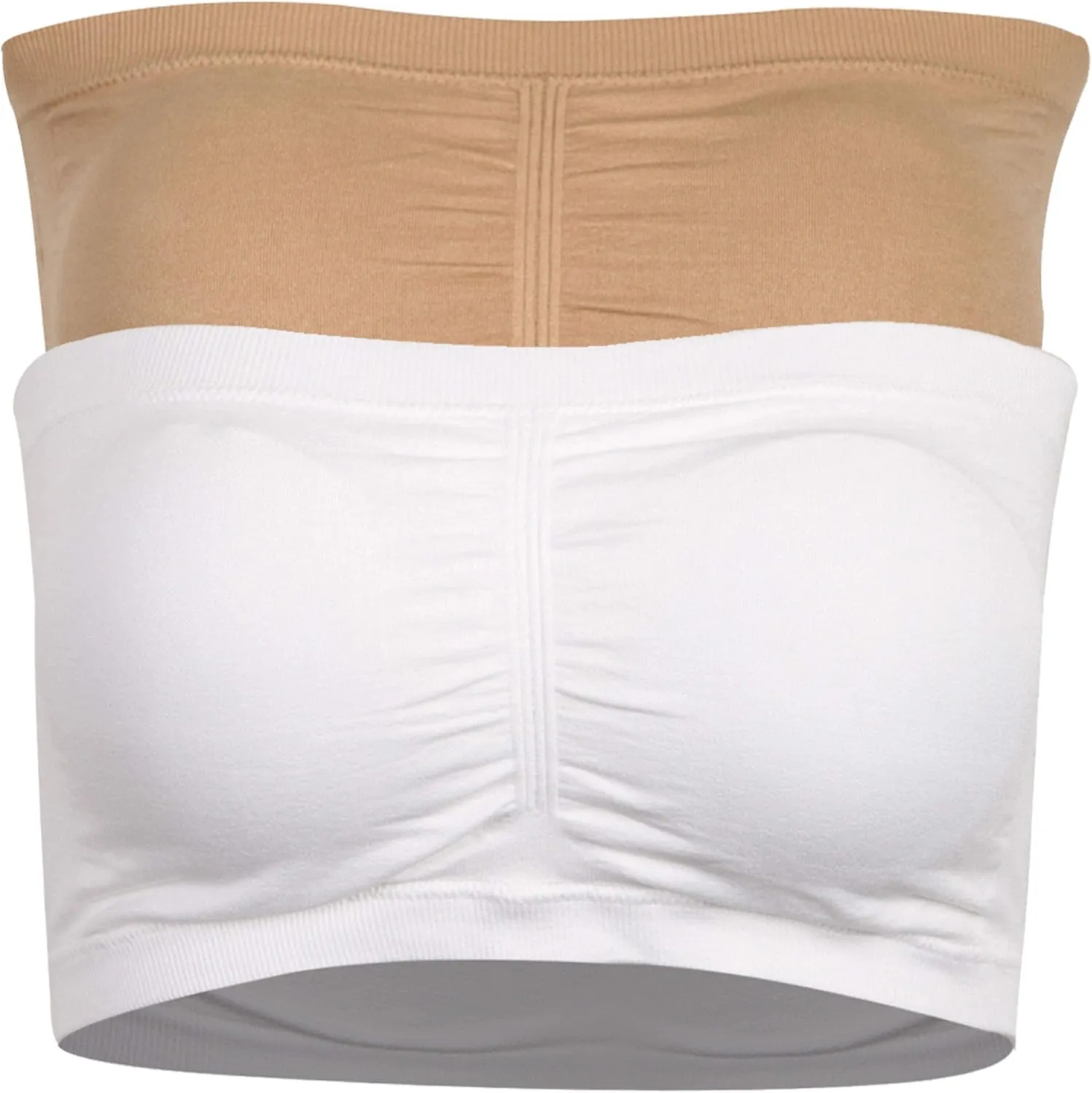 Padded Bandeau Bra, Off Shoulder Tops for Women Summer Strapless Bras for Women 2-Pack Beige White XXL