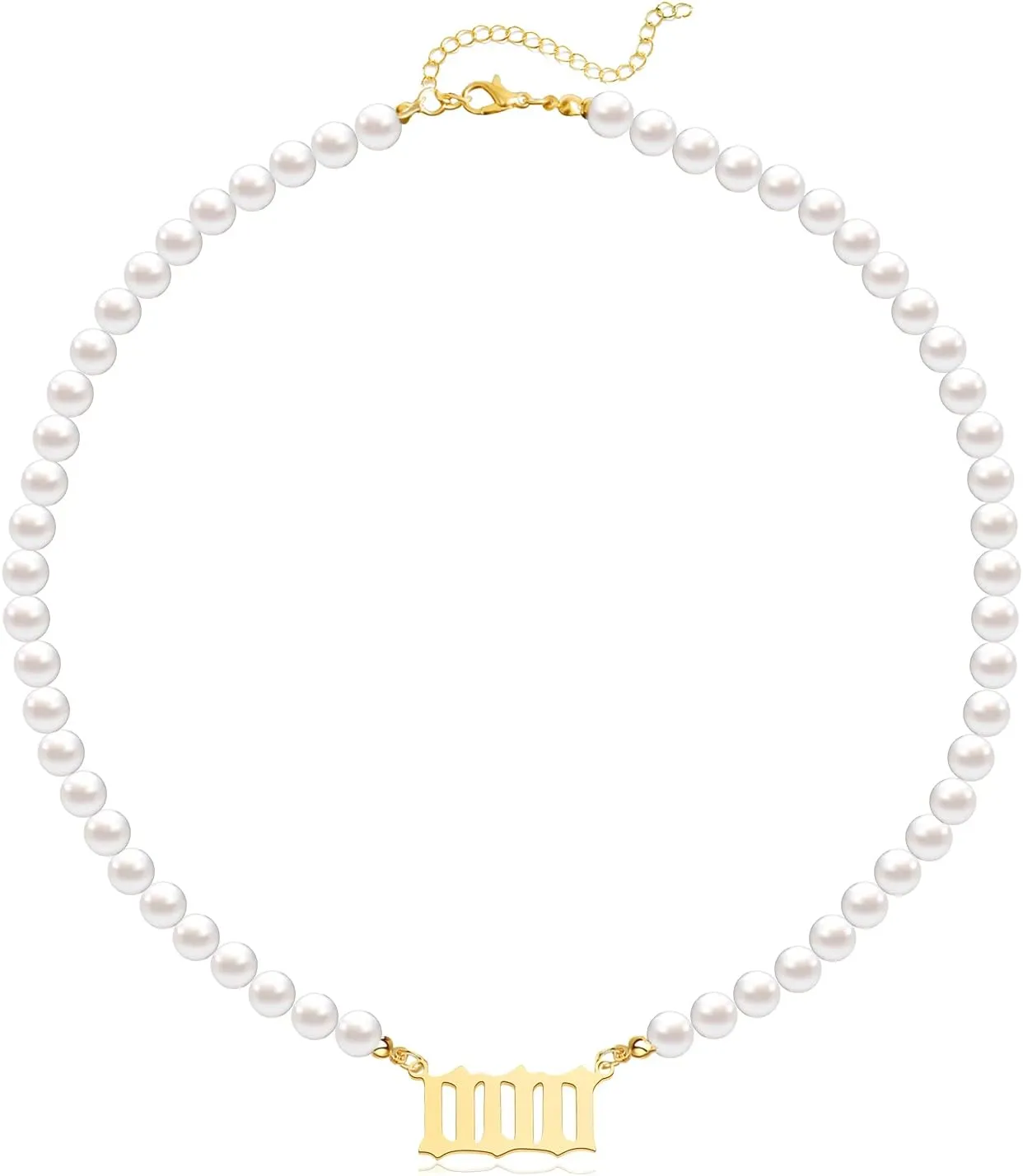 Pearl Angel Number Necklaces for Women,Pearl Necklace 111 222 333 444 555 777 888 999 Pendant Lucky Number Choker Jewelry Gold Plated Dainty Pendants Choker