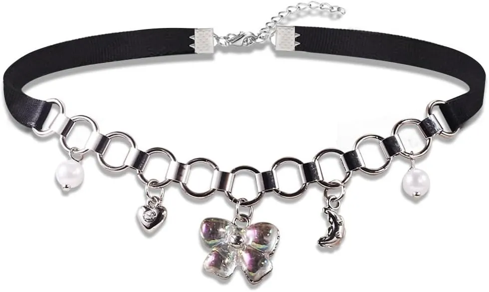 Pearl bow necklace Adjustable Black Dainty Choker Necklace, Halloween Christmas New Year Jewelry Gift For WomenCan be paired with bow earrings (Bow)