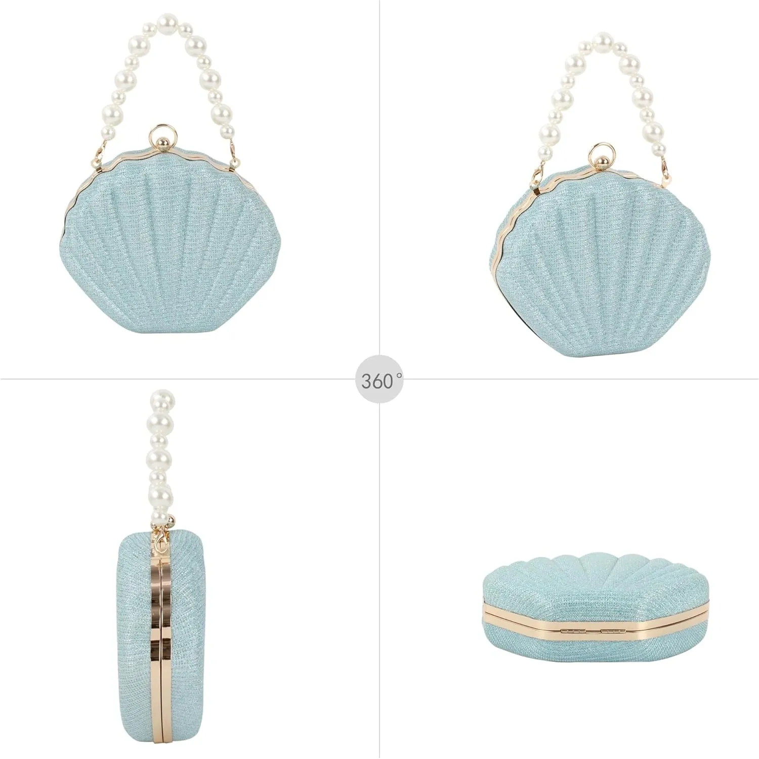 Pearl Chain Crossbody Pu Leather Mermaid Shoulder Glitter Seashell Evening Clutch Purse