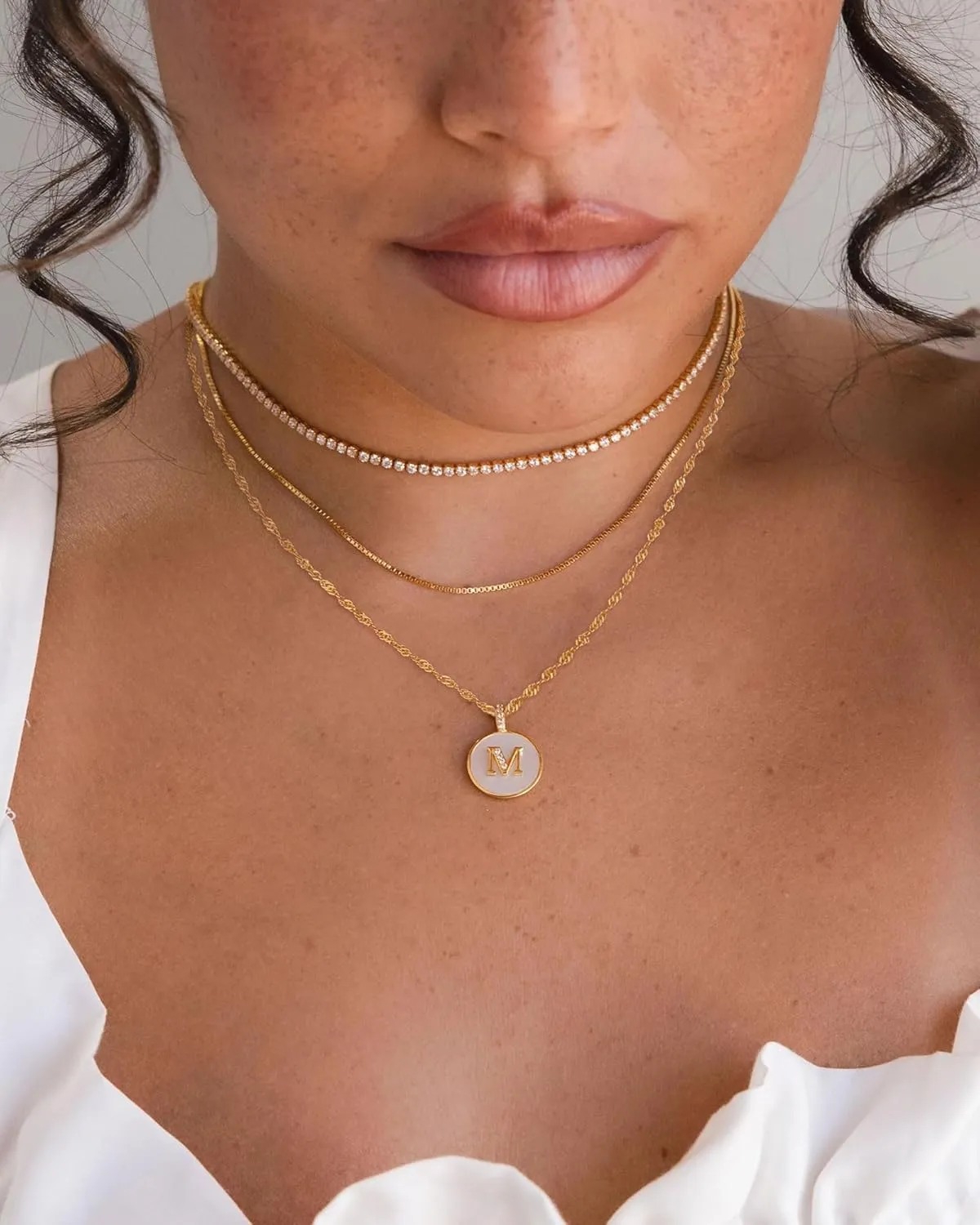 Pearl Initial Necklaces for Women Trendy 14K Gold Plated Cubic Zirconia Diamond Letter A-Z Pendant Necklace Dainty Gold Initial Choker Necklaces for Women Jewelry Gifts