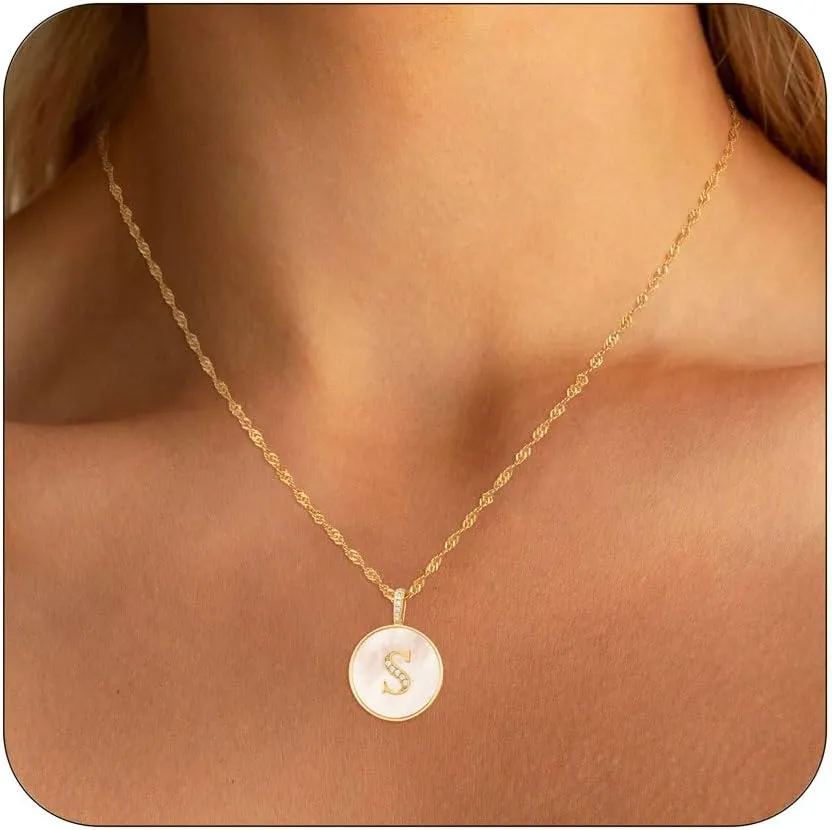 Pearl Initial Necklaces for Women Trendy 14K Gold Plated Cubic Zirconia Diamond Letter A-Z Pendant Necklace Dainty Gold Initial Choker Necklaces for Women Jewelry Gifts