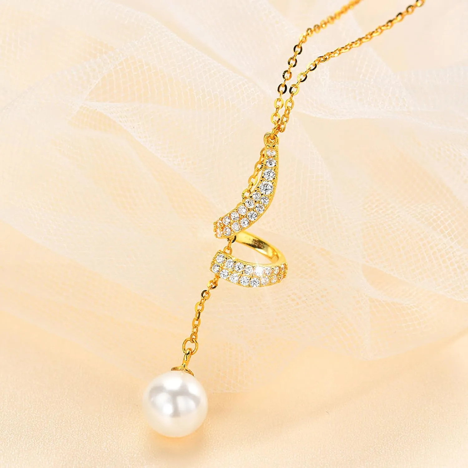Pearl Necklaces for Women 925 Sterling Silver Single Drop Pearl Pendant Necklace 14K Gold Plated Hollow Conch Shape CZ Choker Chain Necklace Graduation Jewelry Birthday Summer Ocean Gifts