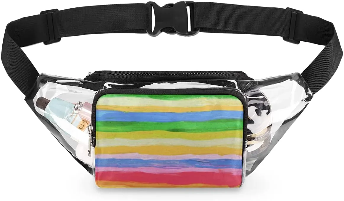 Pigment Fringe Clear Fanny Pack Stadium Approved Adjustable Clear Belt Bag Cute Waist Bags for Women Men Travel Sports Events Hiking Concerts