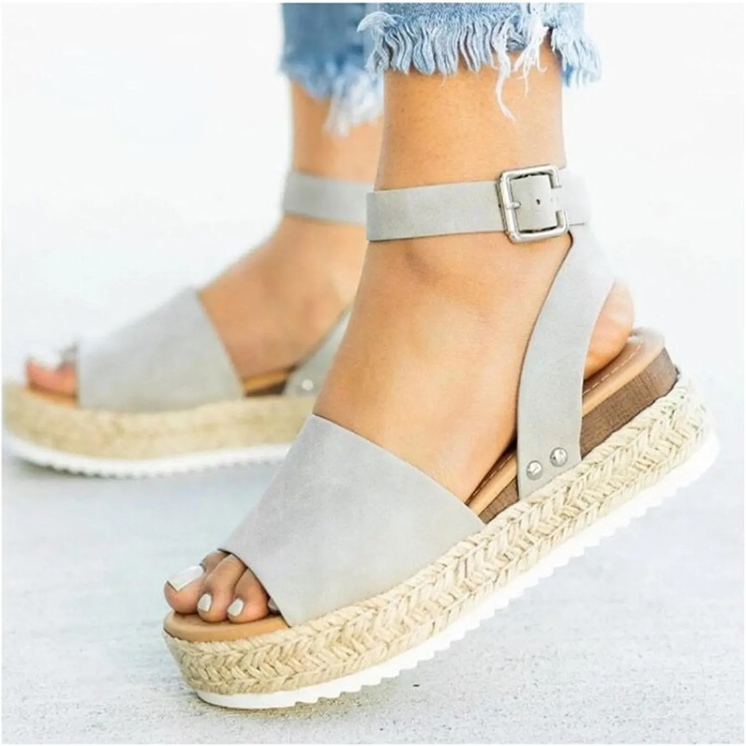 Platform Sandals for Women Buckle Ankle Strap Open Toe Espadrilles Wedge Casual Sandal Womens Platform Sandals Women Summer Beach Sandal