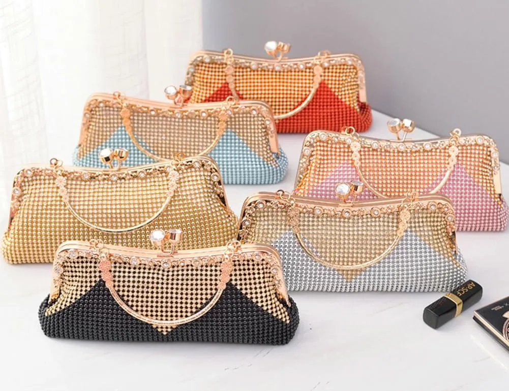 Pocadri Womens Evening Bag Handbags Rhinestone Crystal Shoulder Crossbody Purse Formal Party Bridal Clutch with Chain
