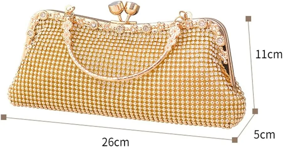 Pocadri Womens Evening Bag Handbags Rhinestone Crystal Shoulder Crossbody Purse Formal Party Bridal Clutch with Chain