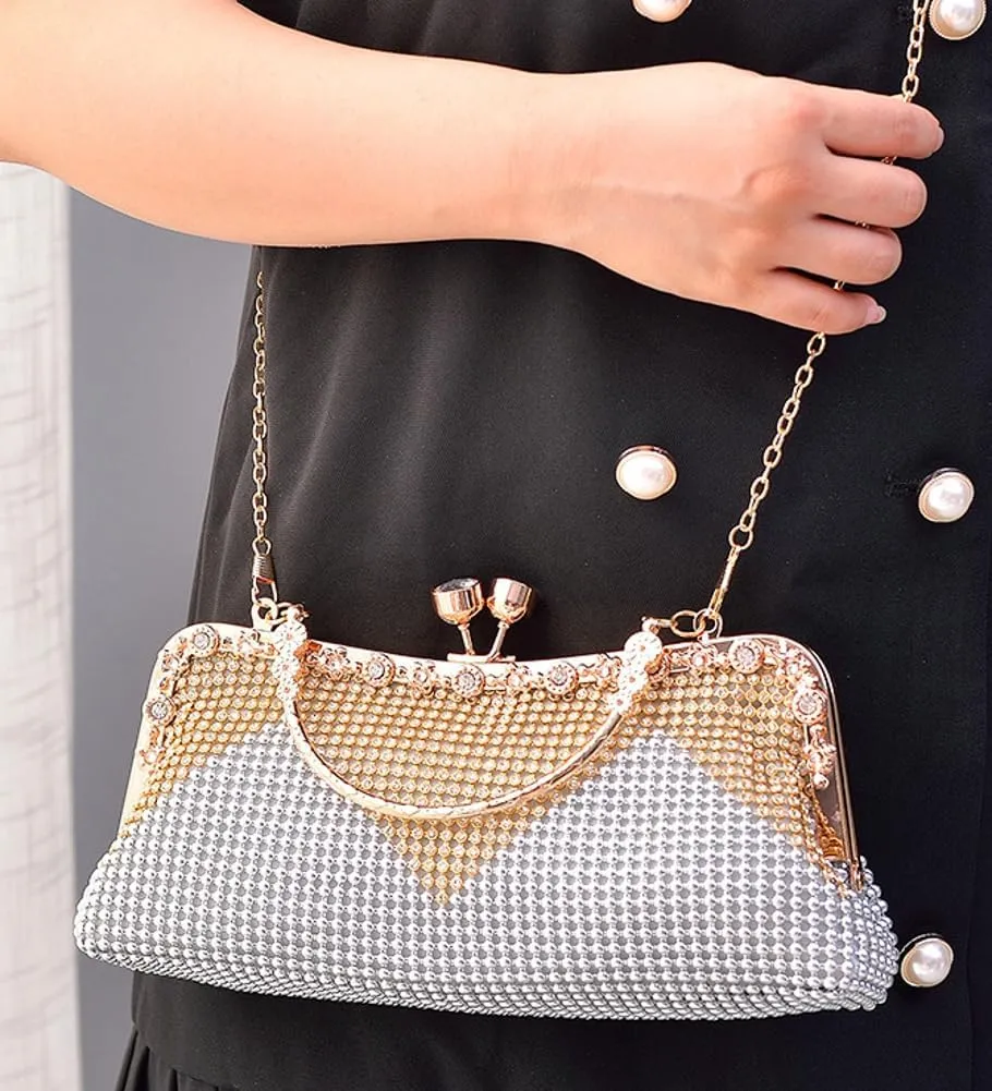 Pocadri Womens Evening Bag Handbags Rhinestone Crystal Shoulder Crossbody Purse Formal Party Bridal Clutch with Chain