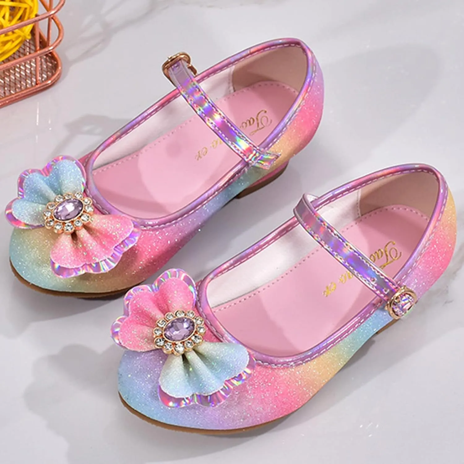 Prom Shoes Toddler Low Heel Dress Shoes for Girls Bowknot Sparkl Mary Jane Flower Wedding Birthday Party Flats