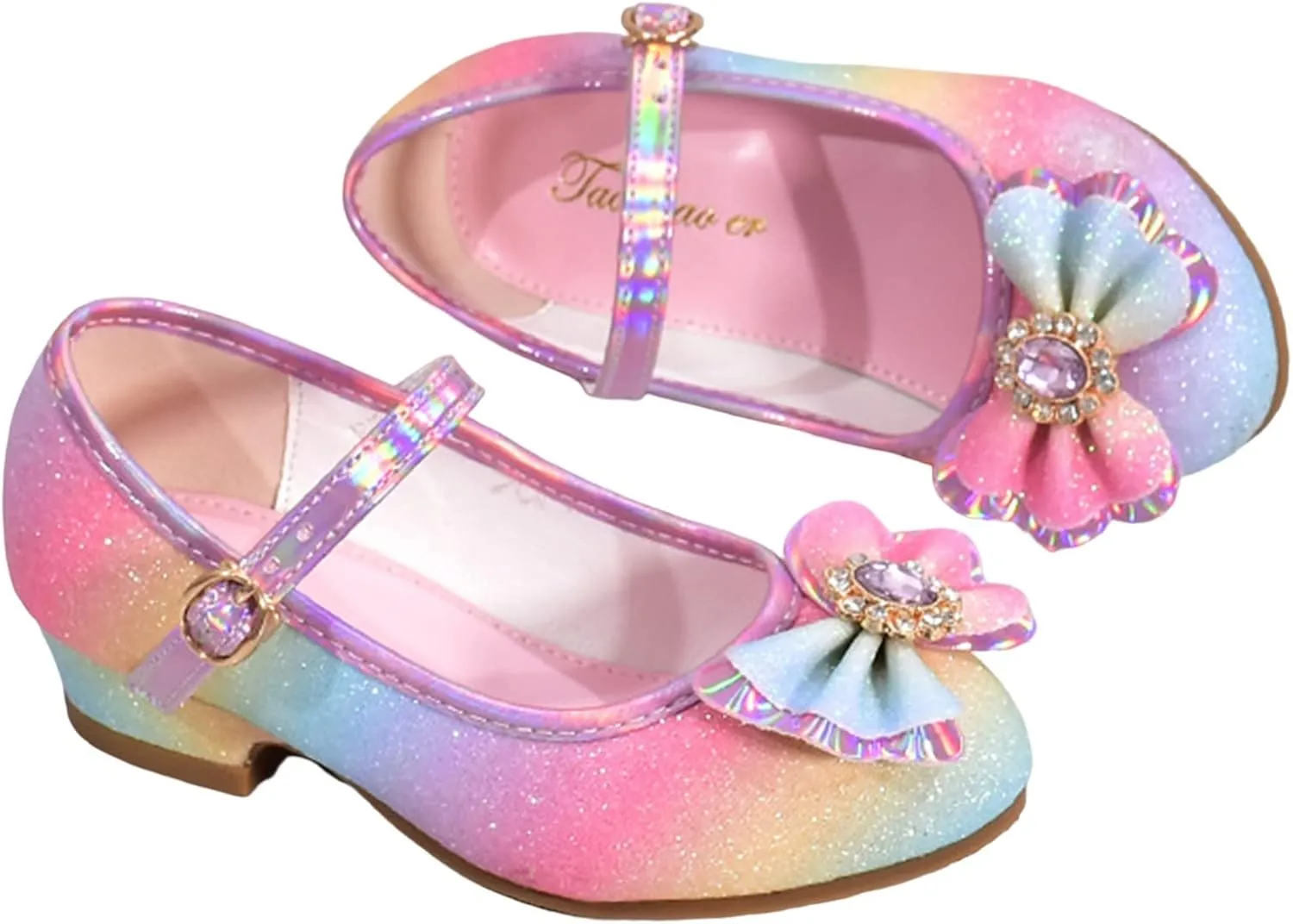 Prom Shoes Toddler Low Heel Dress Shoes for Girls Bowknot Sparkl Mary Jane Flower Wedding Birthday Party Flats