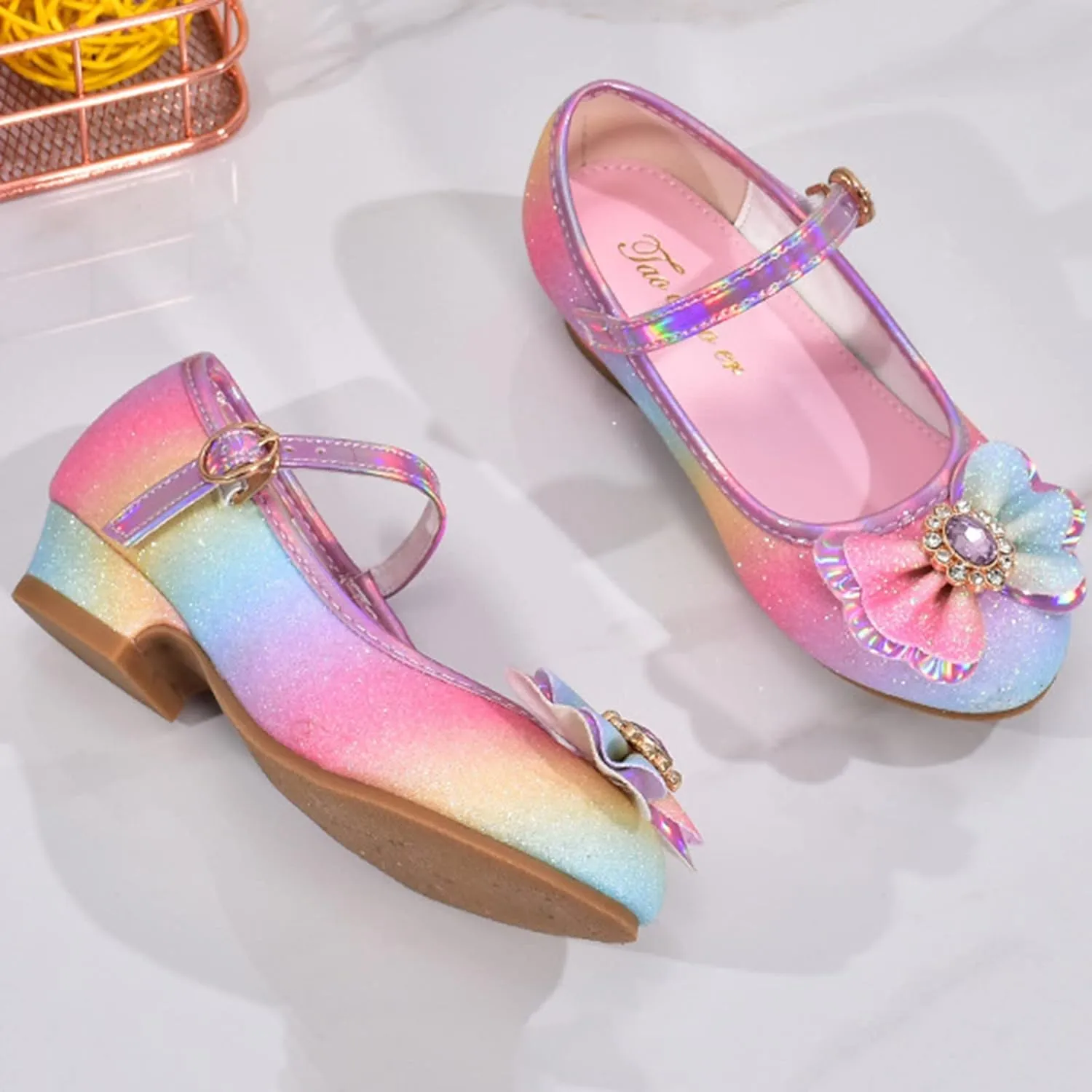 Prom Shoes Toddler Low Heel Dress Shoes for Girls Bowknot Sparkl Mary Jane Flower Wedding Birthday Party Flats
