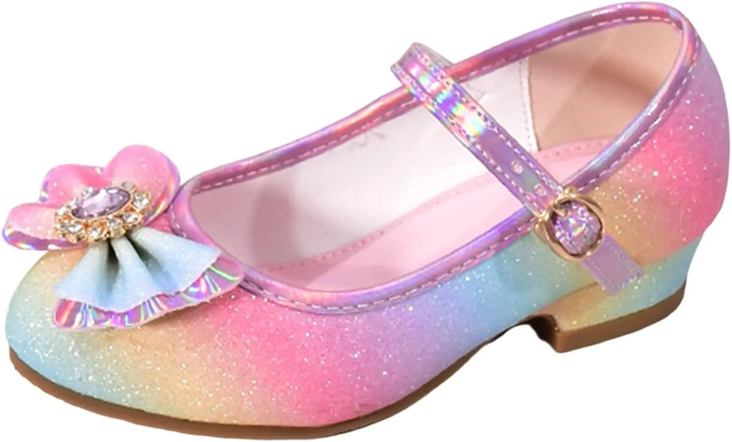 Prom Shoes Toddler Low Heel Dress Shoes for Girls Bowknot Sparkl Mary Jane Flower Wedding Birthday Party Flats