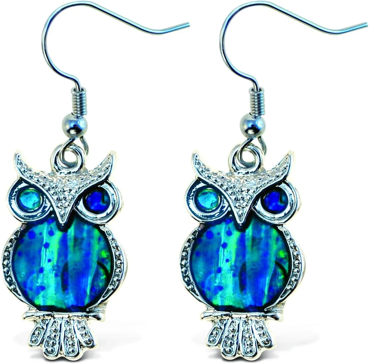 Puzzled Owl Dangle Post Fish Hook Earrings