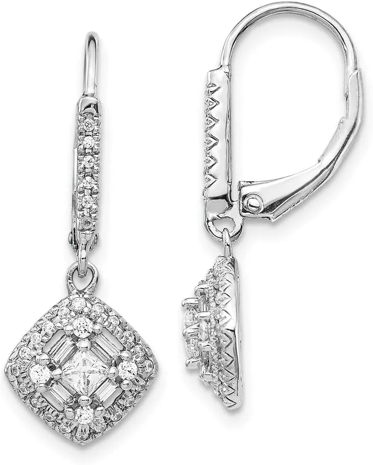 Real 14k White Gold Diamond Leverback Earrings - 26mm x 10mm (.491 cttw.)