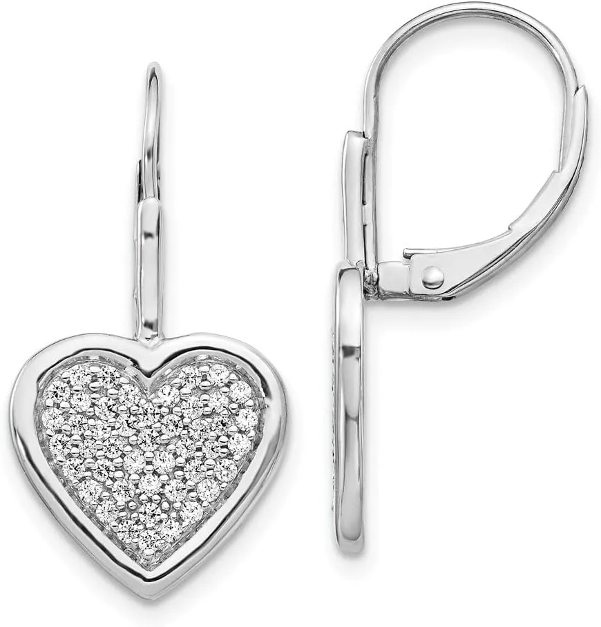 Real 14k White Gold Diamond Unique Heart Leverback Earrings - 24mm x 12mm (.516 cttw.)
