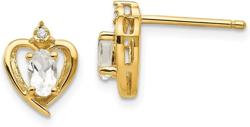 Real 14k Yellow Gold Diamond and White Topaz Studs Earrings - 17mm x 10mm (.01 cttw.)