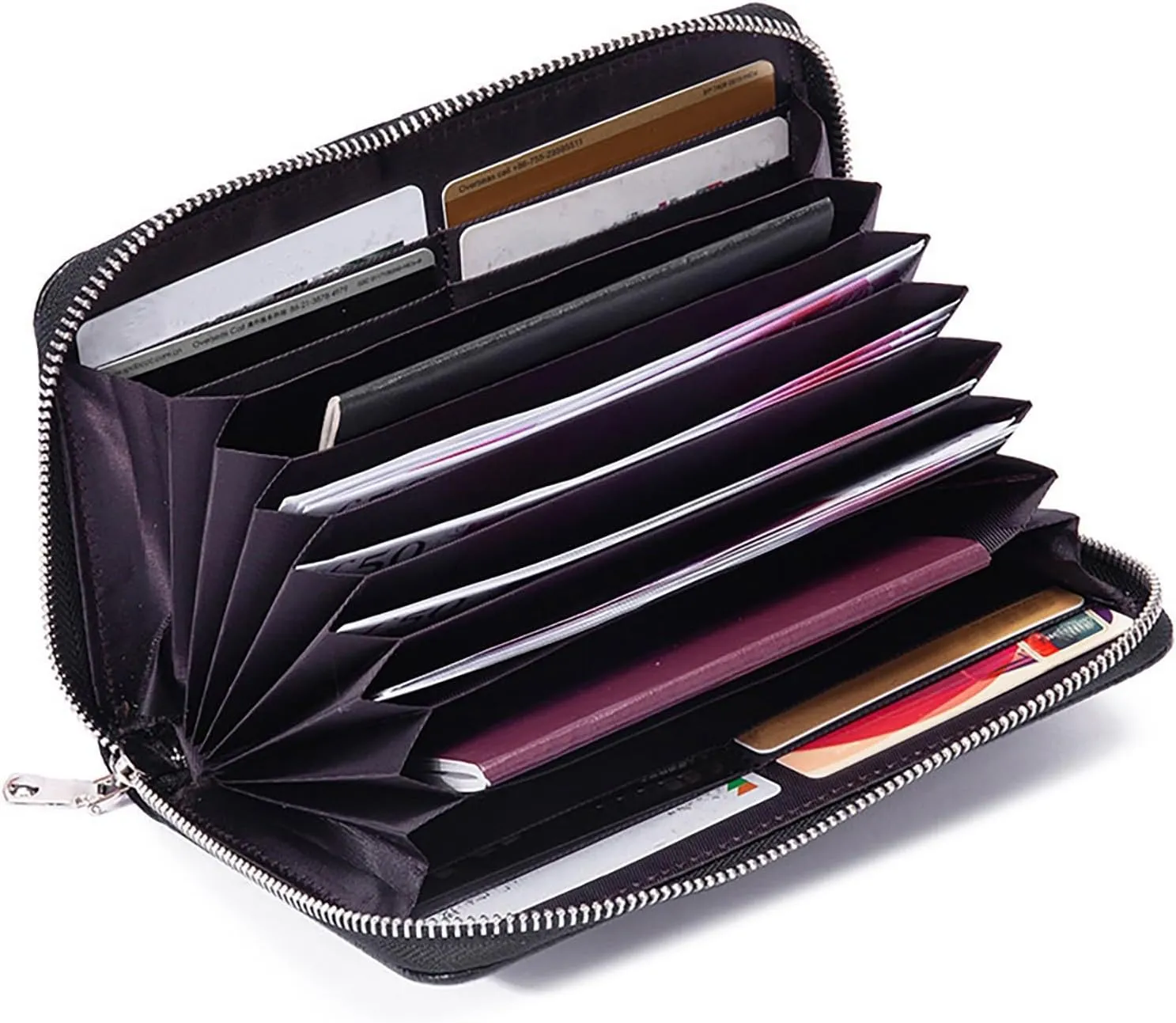 Rfid Wallet Women, Leather Wallet Wristlet, Large Capacity Bifold Rfid Blocking Zip Around Clutch Purses Credit Card Wallet