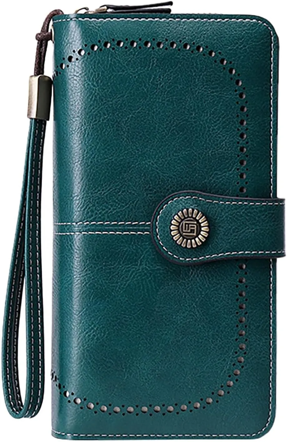 Rfid Wallet Women, Leather Wallet Wristlet, Large Capacity Rfid Blocking Zip Around Bifold Credit Card Holder Clutch Purses