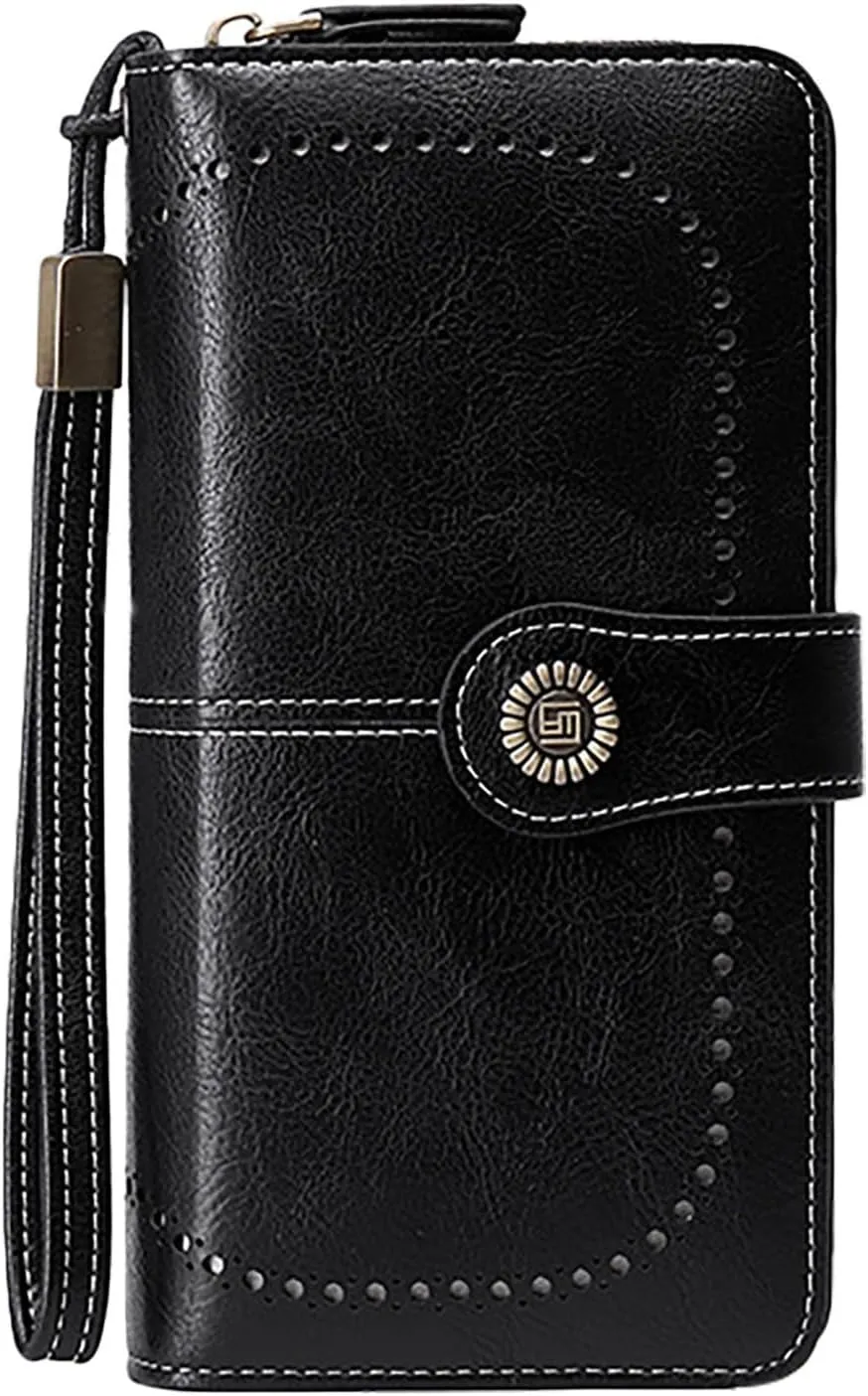 Rfid Wallet Women, Leather Wallet Wristlet, Zip Around Rfid Blocking Bifold Large Capacity Credit Card Holder Clutch Purses