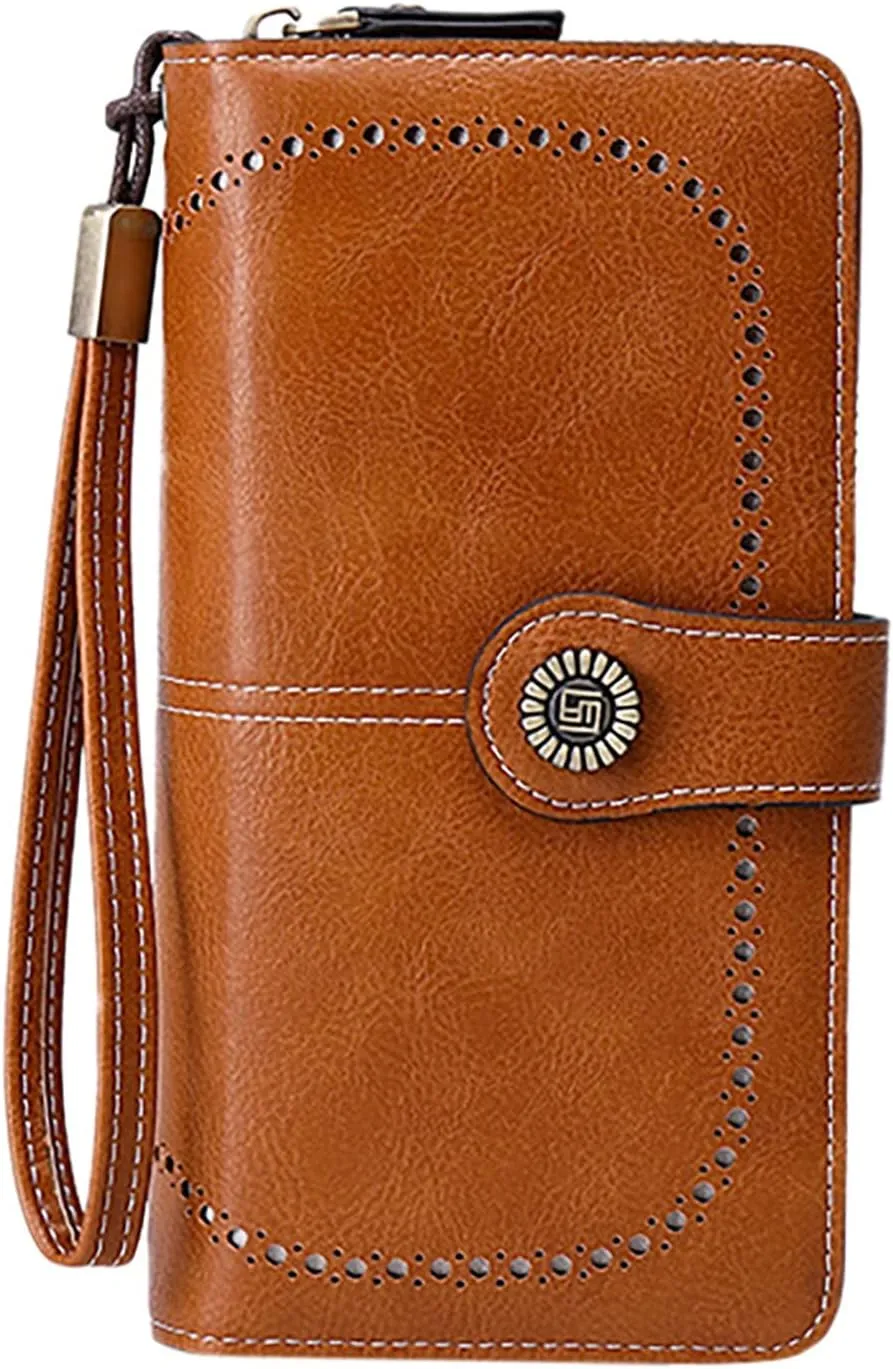 Rfid Wallet Women,2024 New Leather Wallet Wristlet for Women,Bifold Large Capacity Zip Around Rfid Blocking Clutch Purses Credit Card Wallet,Travel Wallet for Women Mom Girls Ladies
