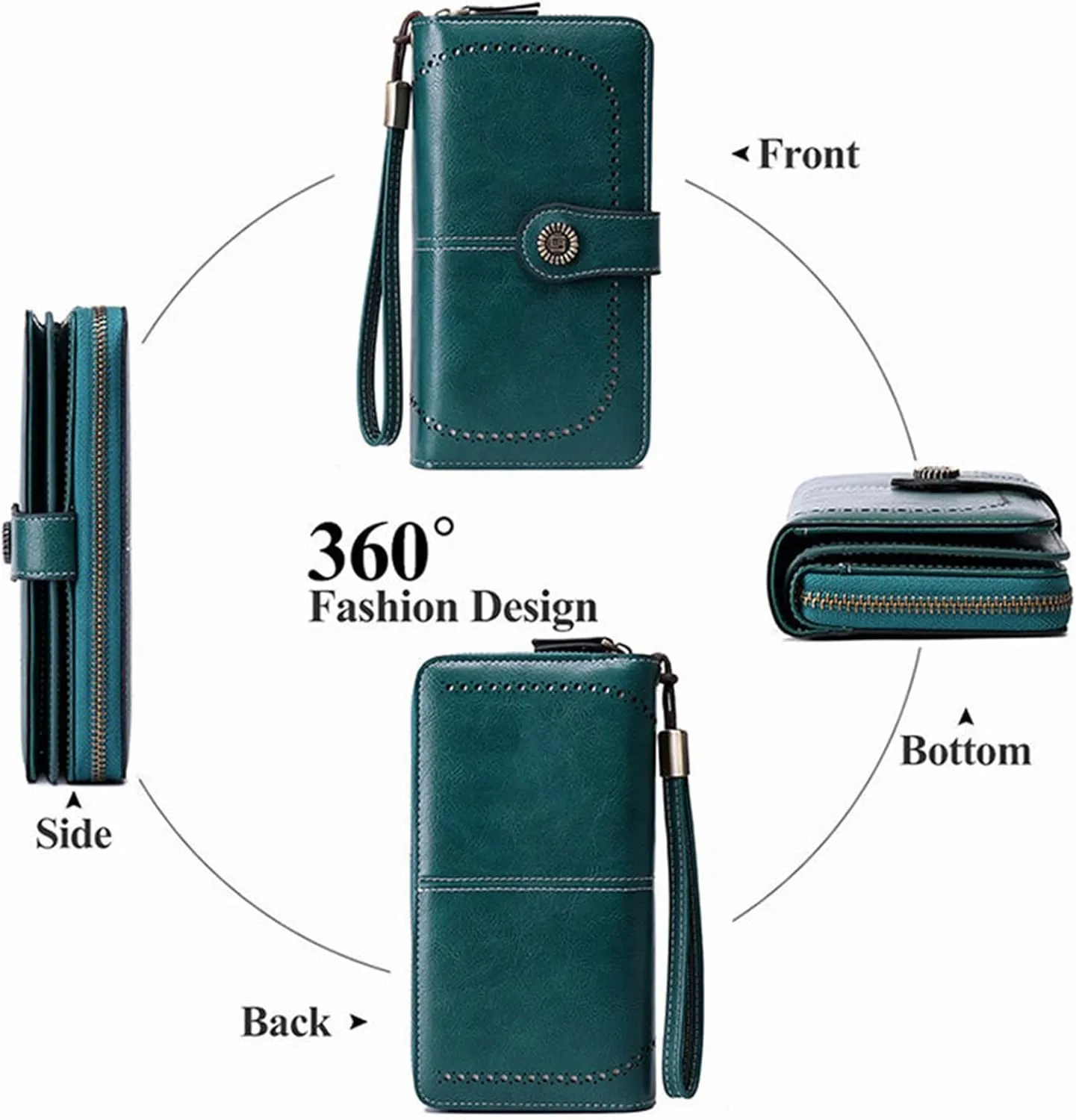 Rfid Wallet Women,2024 New Leather Wallet Wristlet for Women,Bifold Large Capacity Zip Around Rfid Blocking Clutch Purses Credit Card Wallet,Travel Wallet for Women Mom Girls Ladies