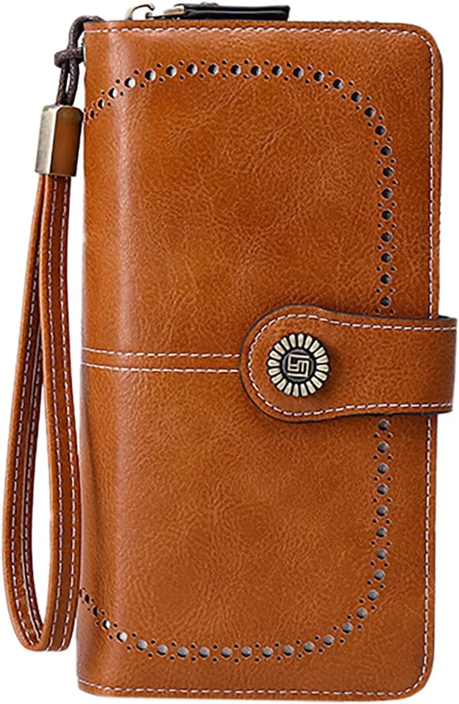Rfid Wallet Women,Leather Wallet Women Wristlet,Bifold Zip Around Rfid Blocking Large Capacity Clutch Purses Credit Card Wallet,Travel Wallet for Ladies Mom Girls Women