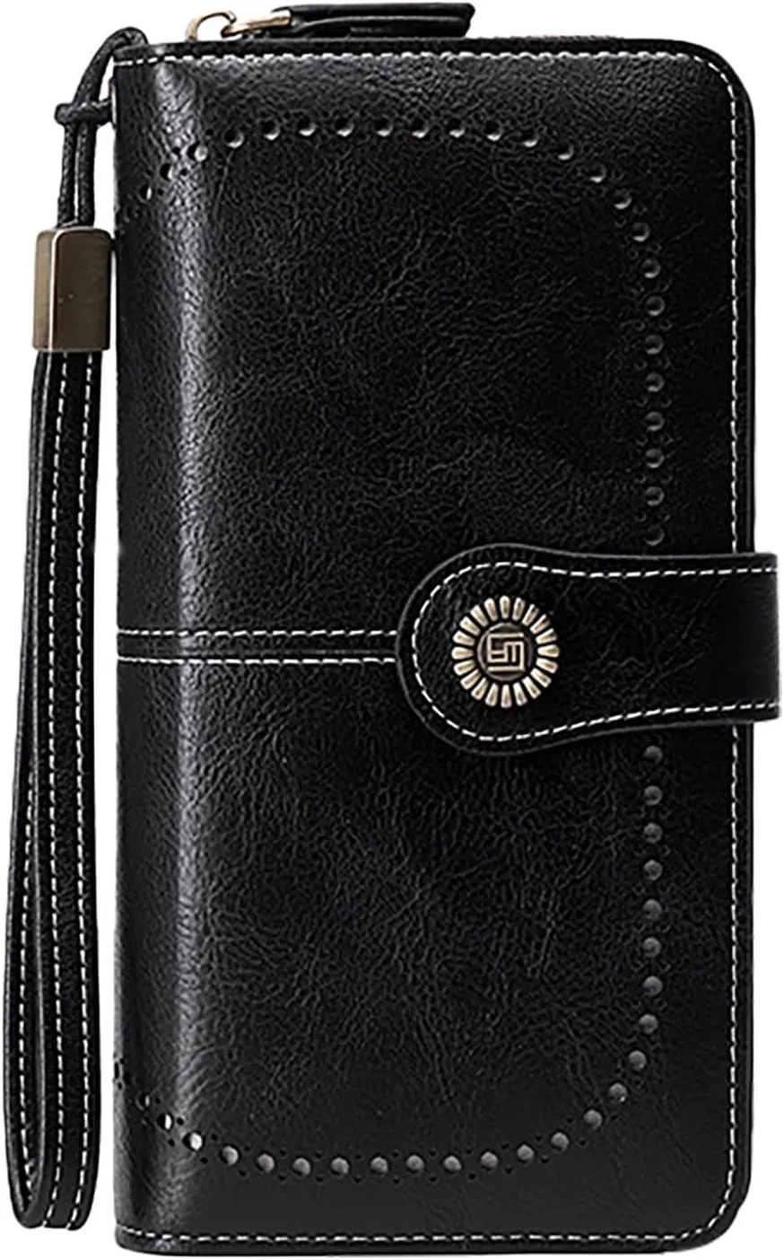 Rfid Wallet Women,Leather Wallet Women Wristlet,Zip Around Large Capacity Rfid Blocking Bifold Credit Card Holder Clutch Purses,Travel Wallet for Women Girls Ladies Mom
