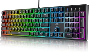RGB Mechanical Gaming Keyboard Wired - 104 Key Blue Switch Keyboard with Durable ABS Keycaps, 20 Lighting Modes & Backlit, Anti-Ghosting N-Key Rollover, Spill-Resistant for PC/Mac (Black)