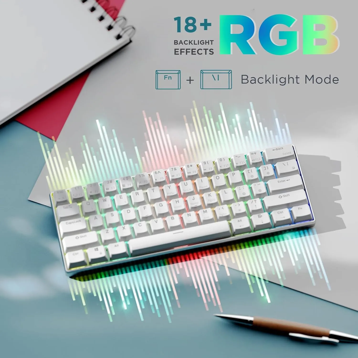 RK ROYAL KLUDGE 60% Mechanical Keyboard RK61 CNC, Wired Gaming Keyboard Aluminum Frame, Programmable RGB Backlit 61 Keys Ultra-Compact, Hot Swappable Gateron Red Switch, White