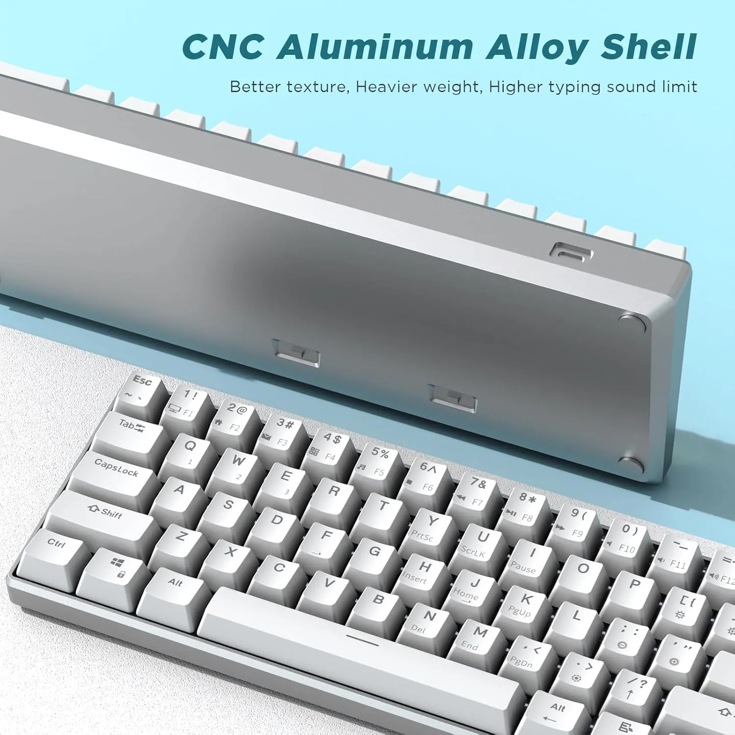 RK ROYAL KLUDGE 60% Mechanical Keyboard RK61 CNC, Wired Gaming Keyboard Aluminum Frame, Programmable RGB Backlit 61 Keys Ultra-Compact, Hot Swappable Gateron Red Switch, White