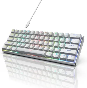 RK ROYAL KLUDGE 60% Mechanical Keyboard RK61 CNC, Wired Gaming Keyboard Aluminum Frame, Programmable RGB Backlit 61 Keys Ultra-Compact, Hot Swappable Gateron Red Switch, White