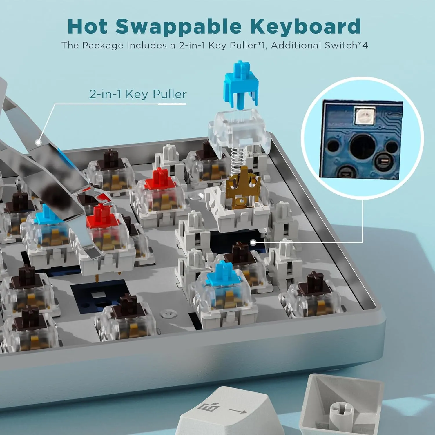 RK ROYAL KLUDGE 60% Mechanical Keyboard RK61 CNC, Wired Gaming Keyboard Aluminum Frame, Programmable RGB Backlit 61 Keys Ultra-Compact, Hot Swappable Gateron Red Switch, White