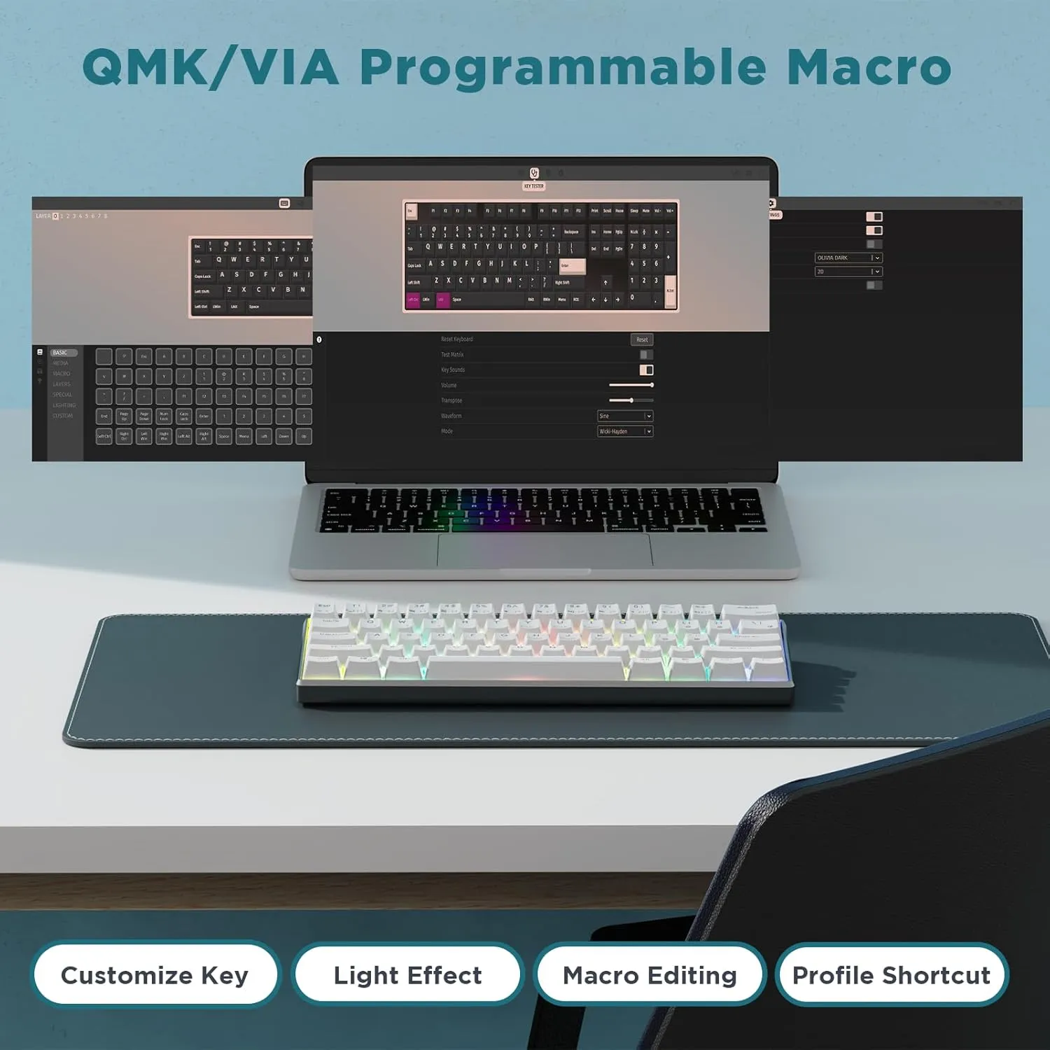 RK ROYAL KLUDGE 60% Mechanical Keyboard RK61 CNC, Wired Gaming Keyboard Aluminum Frame, Programmable RGB Backlit 61 Keys Ultra-Compact, Hot Swappable Gateron Red Switch, White