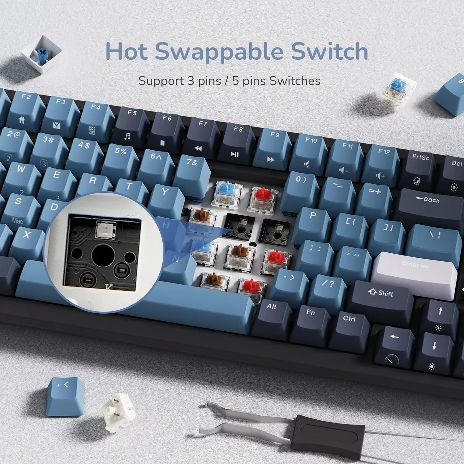 RK ROYAL KLUDGE RK98 Wireless Mechanical Keyboard, Triple Mode 2.4G/BT5.1/USB-C Hot Swappable Keyboard with Number Pad, Pre-lubed Clicky Switches RGB Backlit Gaming Keyboard, Software Support