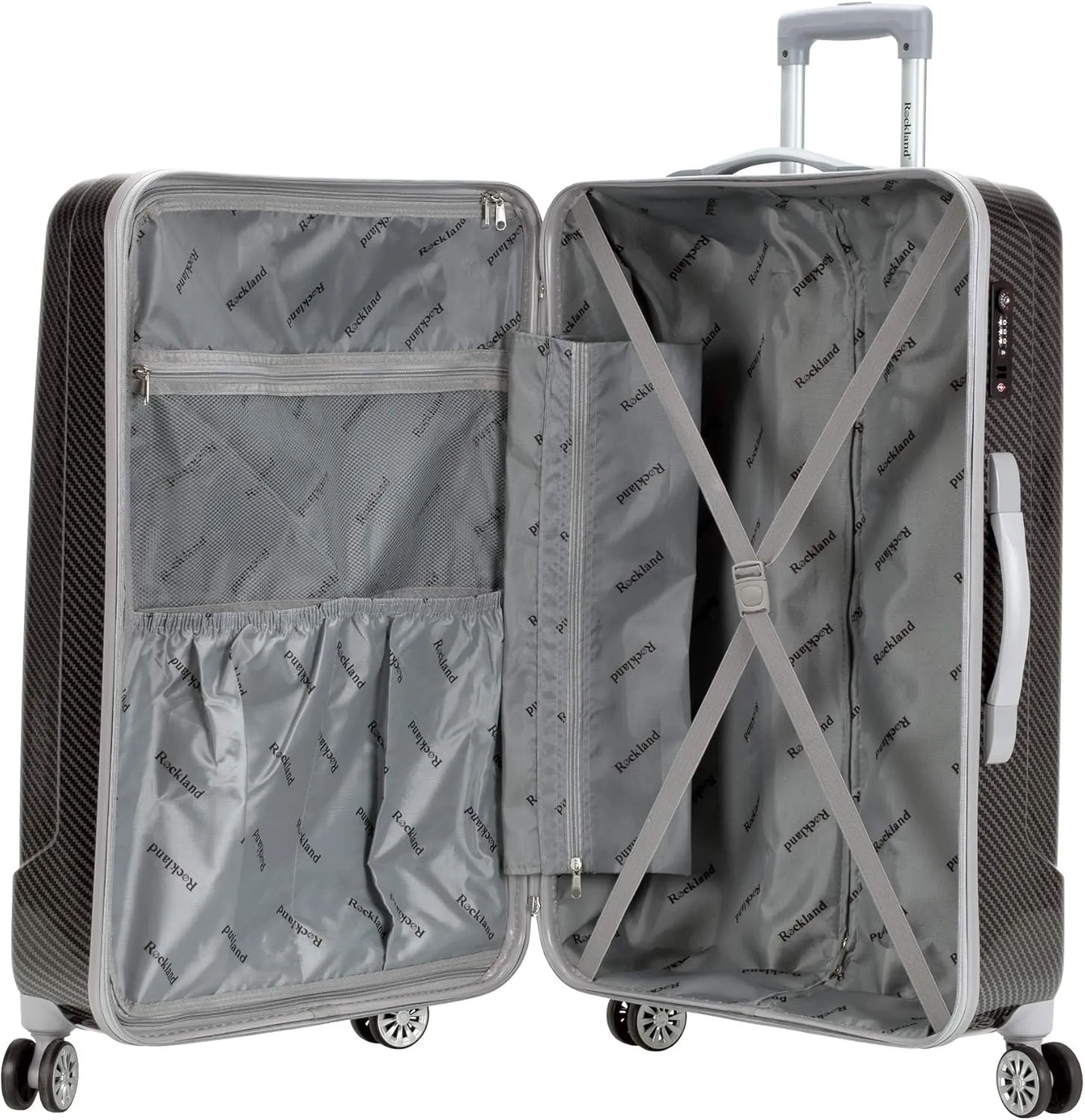 Rockland Barcelona Hardside 9 Travel Gear Luggage, Black, 3-Piece Set (22/24/28)