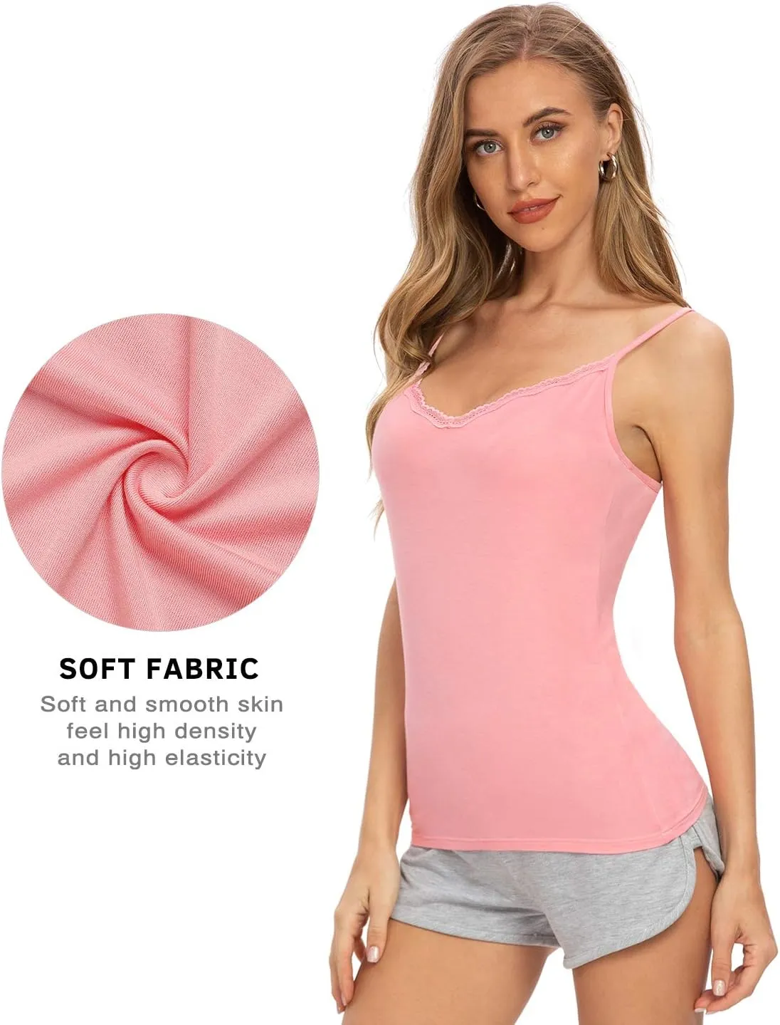 Rosyline V Neck Camisoles for Women Adjustable Lace Cami Undershirt Spaghetti Strap Lace Tank Tops