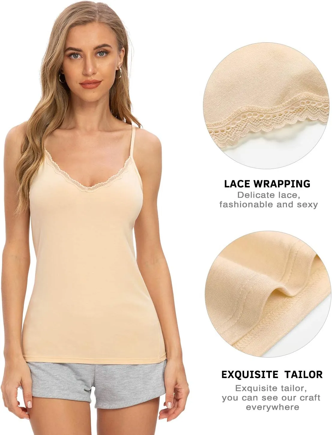 Rosyline V Neck Camisoles for Women Adjustable Lace Cami Undershirt Spaghetti Strap Lace Tank Tops