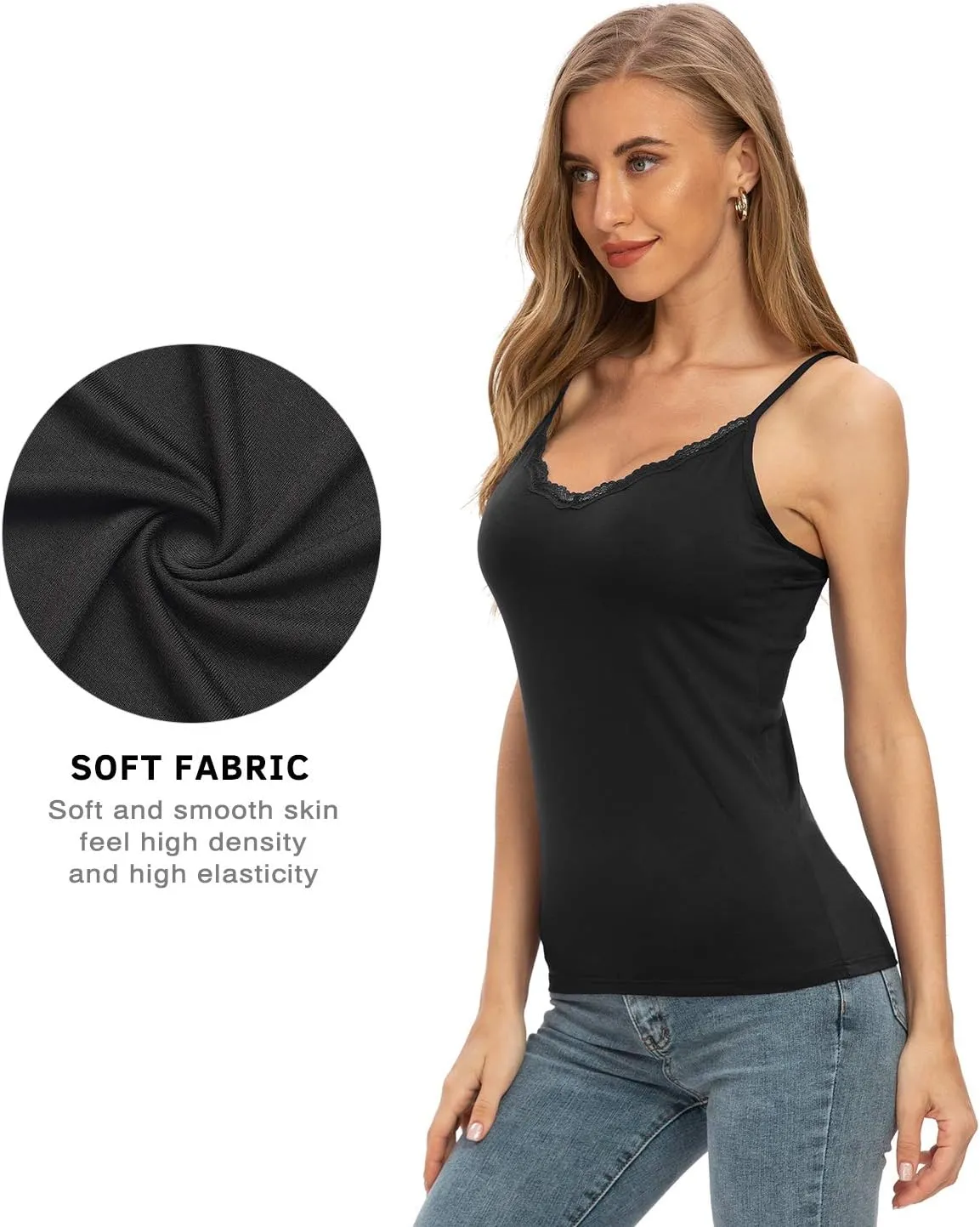 Rosyline V Neck Camisoles for Women Adjustable Lace Cami Undershirt Spaghetti Strap Lace Tank Tops