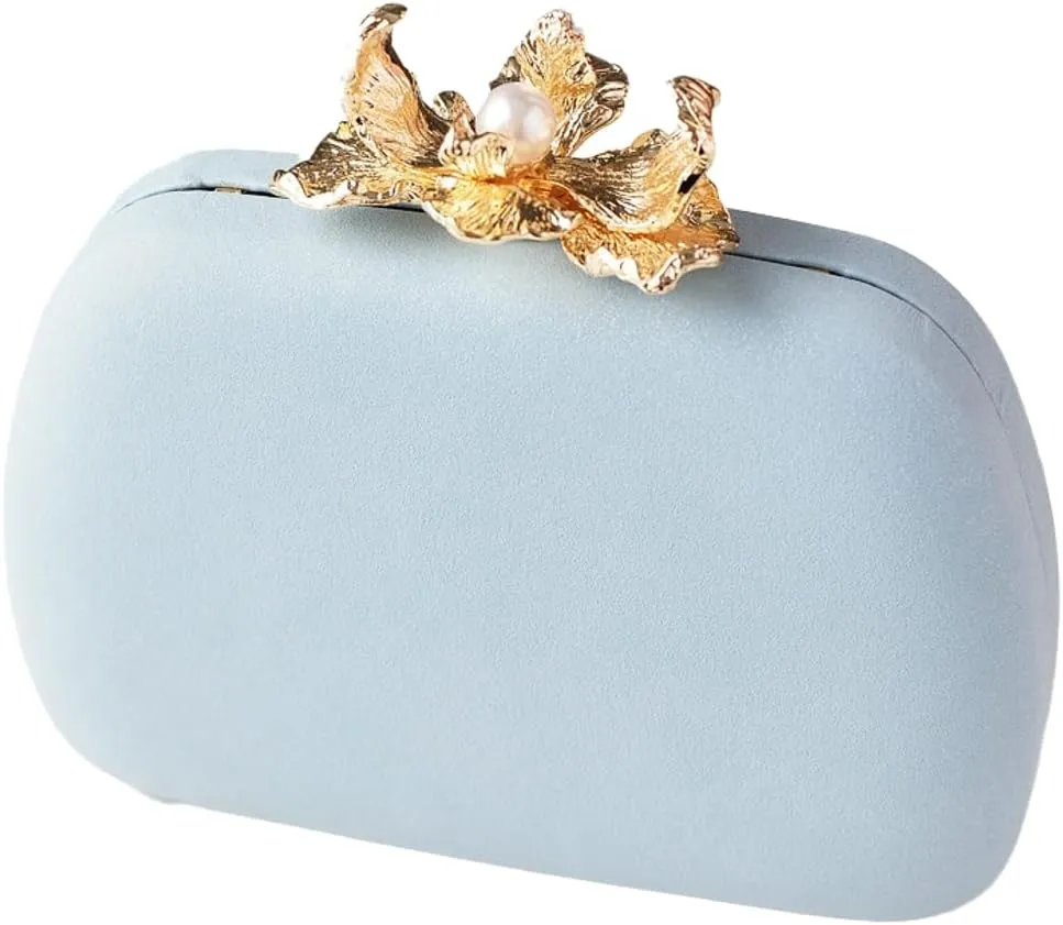 Rungion Womens Clutch Purses Evening Bag with Chain for Wedding Party Shoulder Crossbody Bag Handbags with Flower Clasp