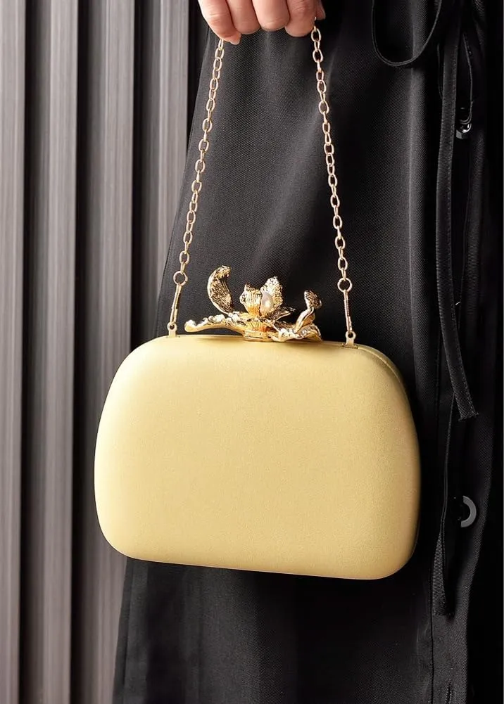 Rungion Womens Clutch Purses Evening Bag with Chain for Wedding Party Shoulder Crossbody Bag Handbags with Flower Clasp
