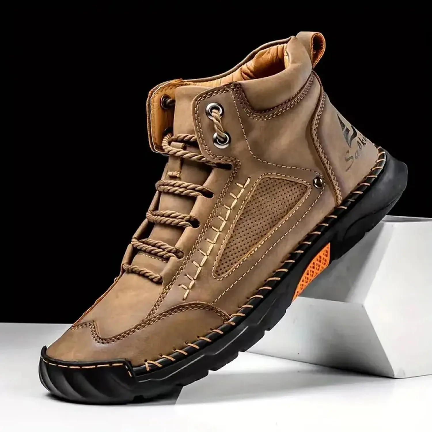Sawbehind Men's Comfortable Handmade Leather Boots, Saw Behind Mens Boots Wide, Waterproof, Arch Support