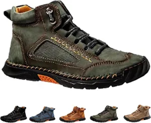 Sawbehind Men's Comfortable Handmade Leather Boots  Waterproof, Spacious Toe Box Outdoor Leather Shoes, Arch Support