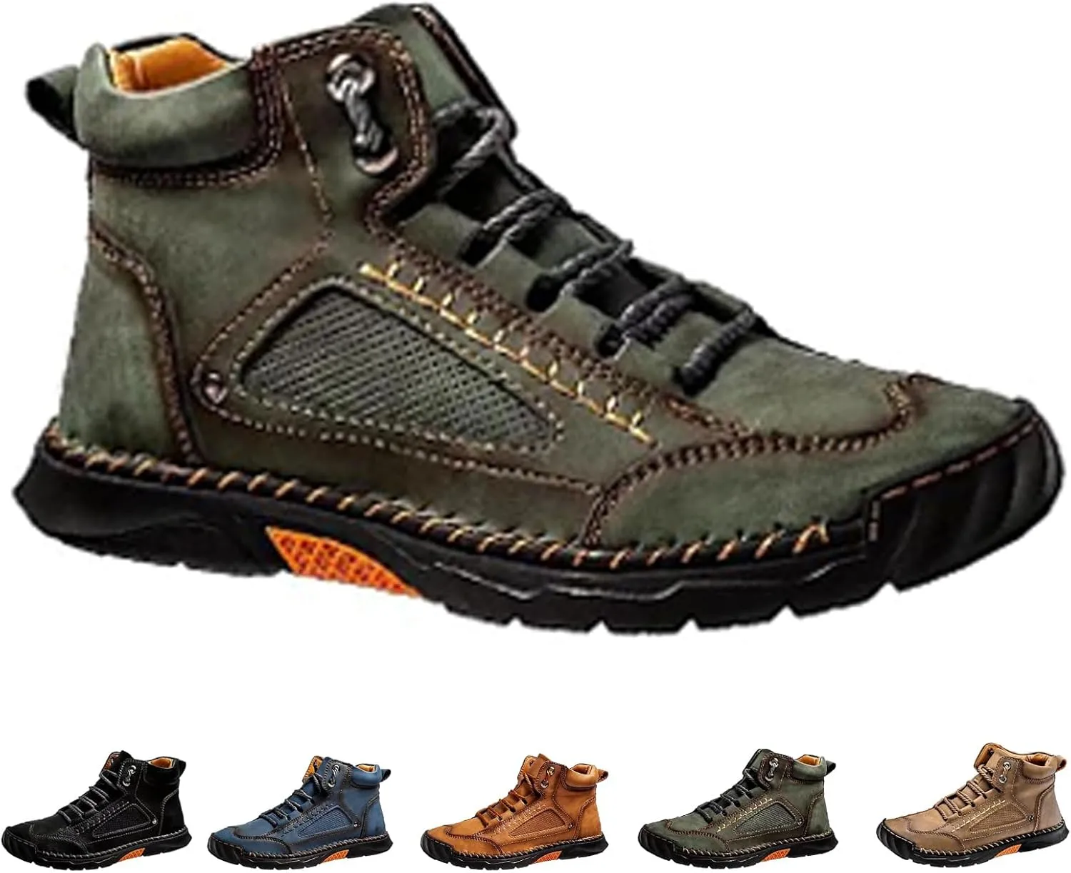 Sawbehind Men's Comfortable Handmade Leather Boots  Waterproof, Spacious Toe Box Outdoor Leather Shoes, Arch Support