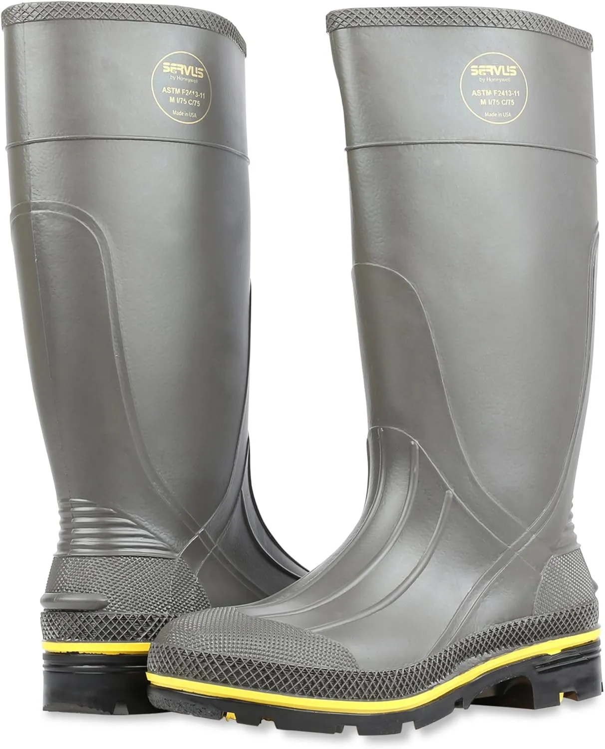 Servus Pro 15" PVC Chemical-Resistant Steel Toe Men's Work Boots, Gray, Yellow & Black (75101), 12