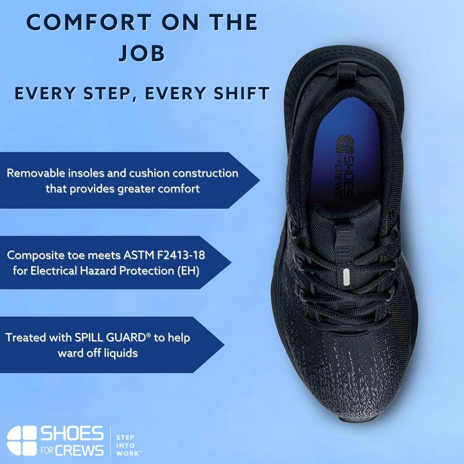 Shoes for Crews Heather II, Women's Nano Composite Toe (NCT) Work Shoes, Slip Resistant, Water Resistant, Black, Size 7 Wide