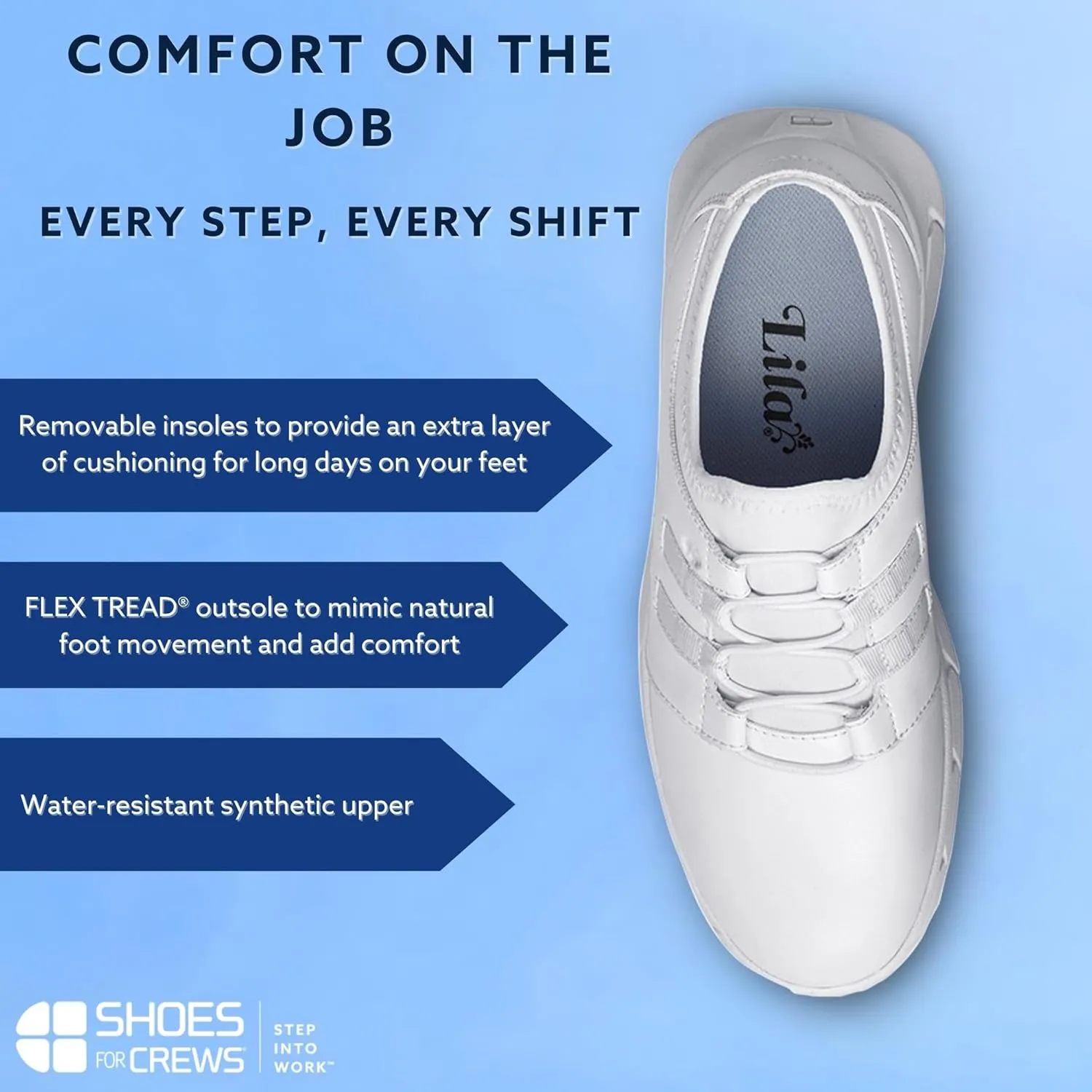 Shoes for Crews LILA Karina, Women's Lightweight Work Shoes, Slip Resistant, Water Resistant, Black or White