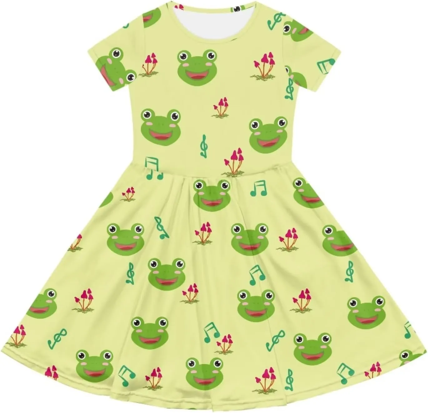 Short Sleeve Children's Dress Summer Dress for Teen Girls with Pocket Round Neckline