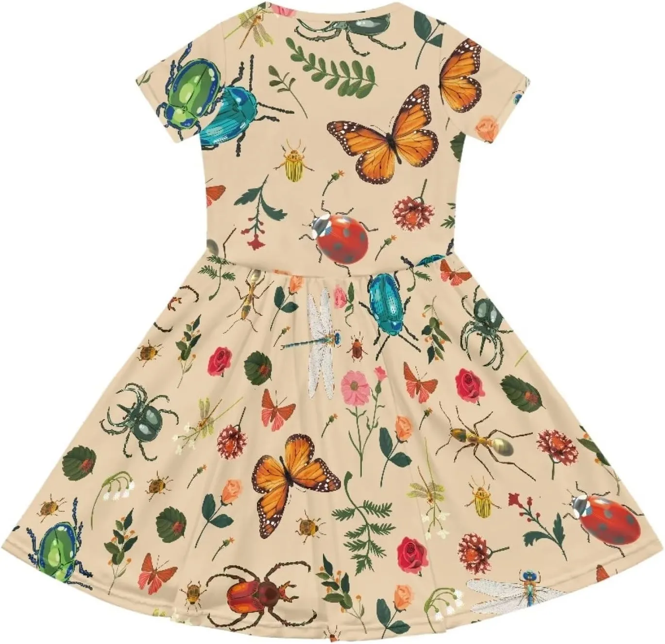 Short Sleeve Children's Dress Summer Dress for Teen Girls with Pocket Round Neckline