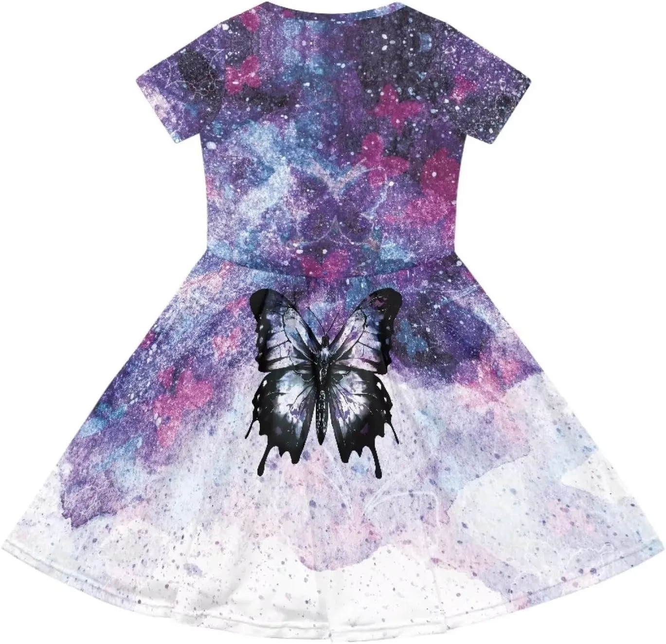Short Sleeve Children's Dress Summer Dress for Teen Girls with Pocket Round Neckline